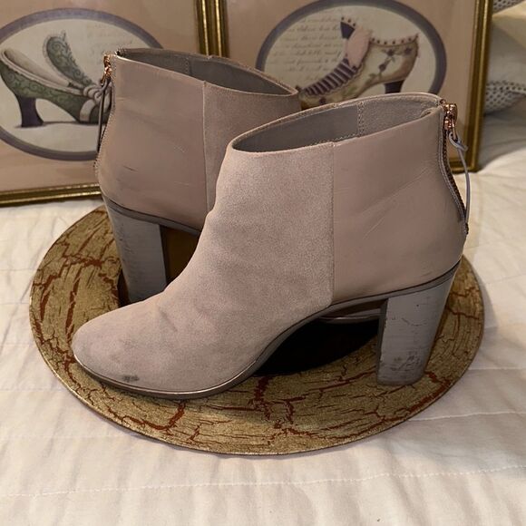 Ted Baker 10.5 41 Lorca 3 Contrast Suede Leather Mink Pink Stacked Heel Booties - Picture 8 of 11